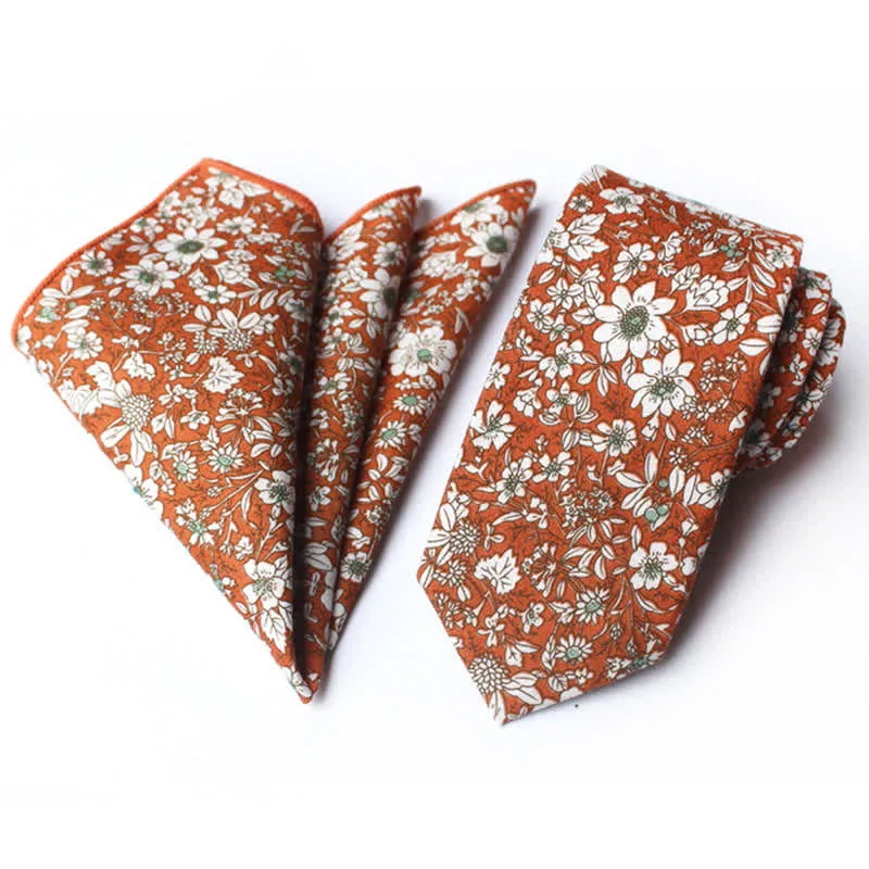 2Pcs Men's Pastel Flower Hanky Necktie Set