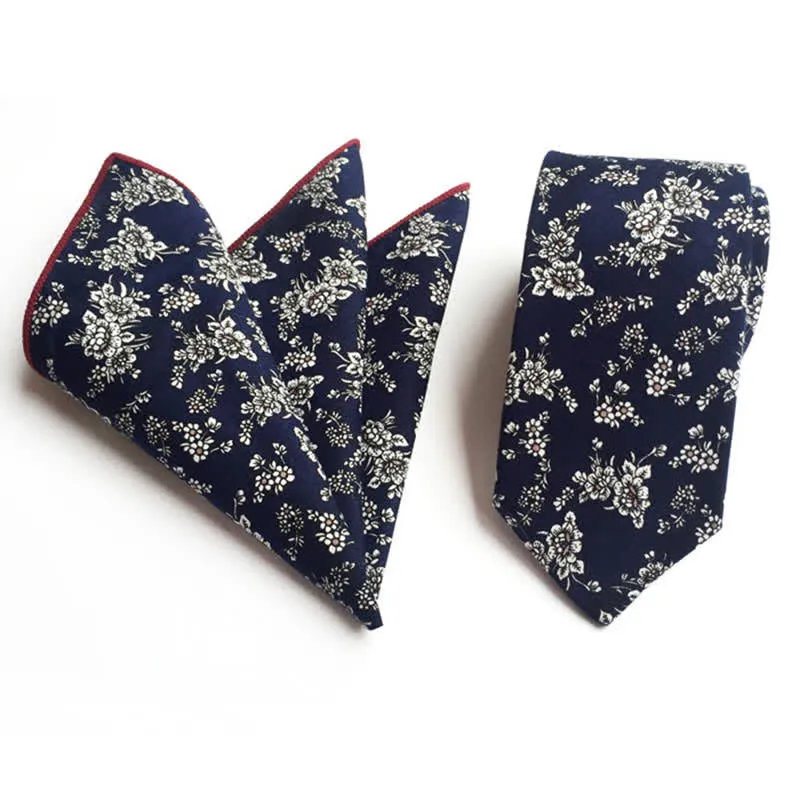 2Pcs Men's Pastel Flower Hanky Necktie Set