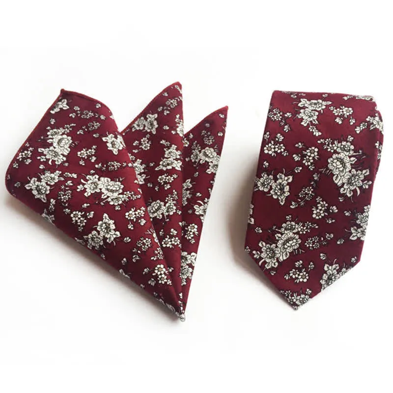 2Pcs Men's Pastel Flower Hanky Necktie Set