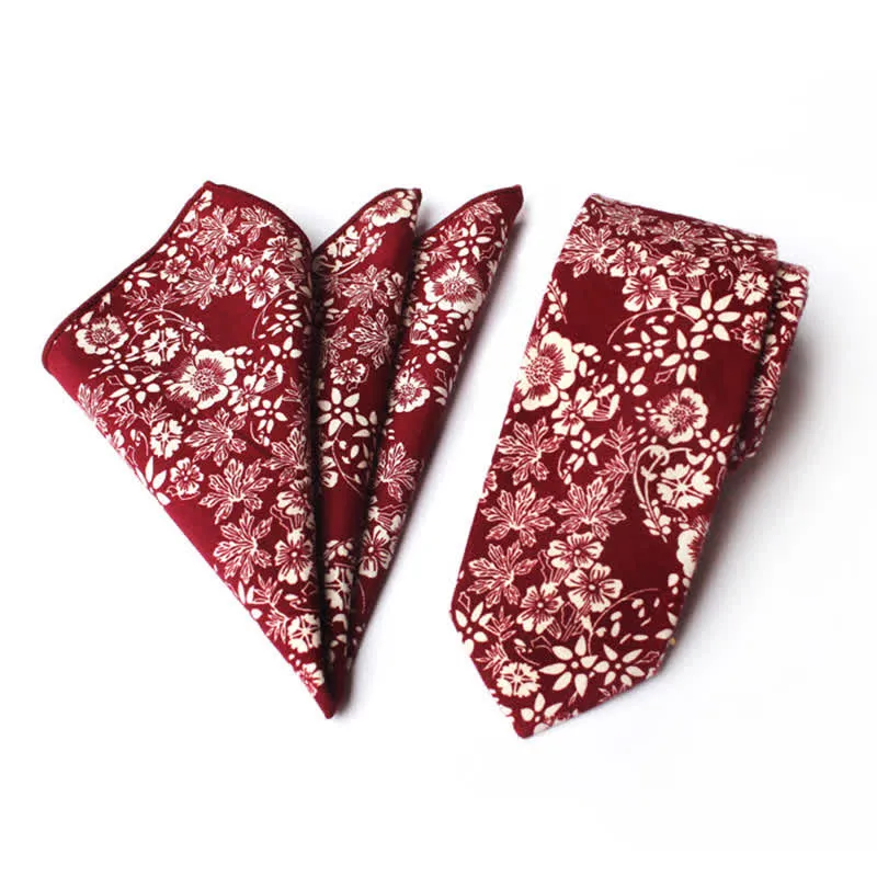 2Pcs Men's Pastel Flower Hanky Necktie Set