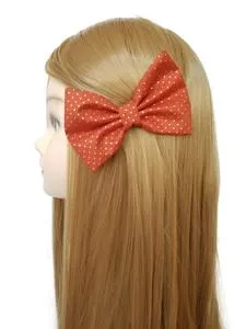 4.6" Orange Metallic Polka-dotted Hair Bow Clip