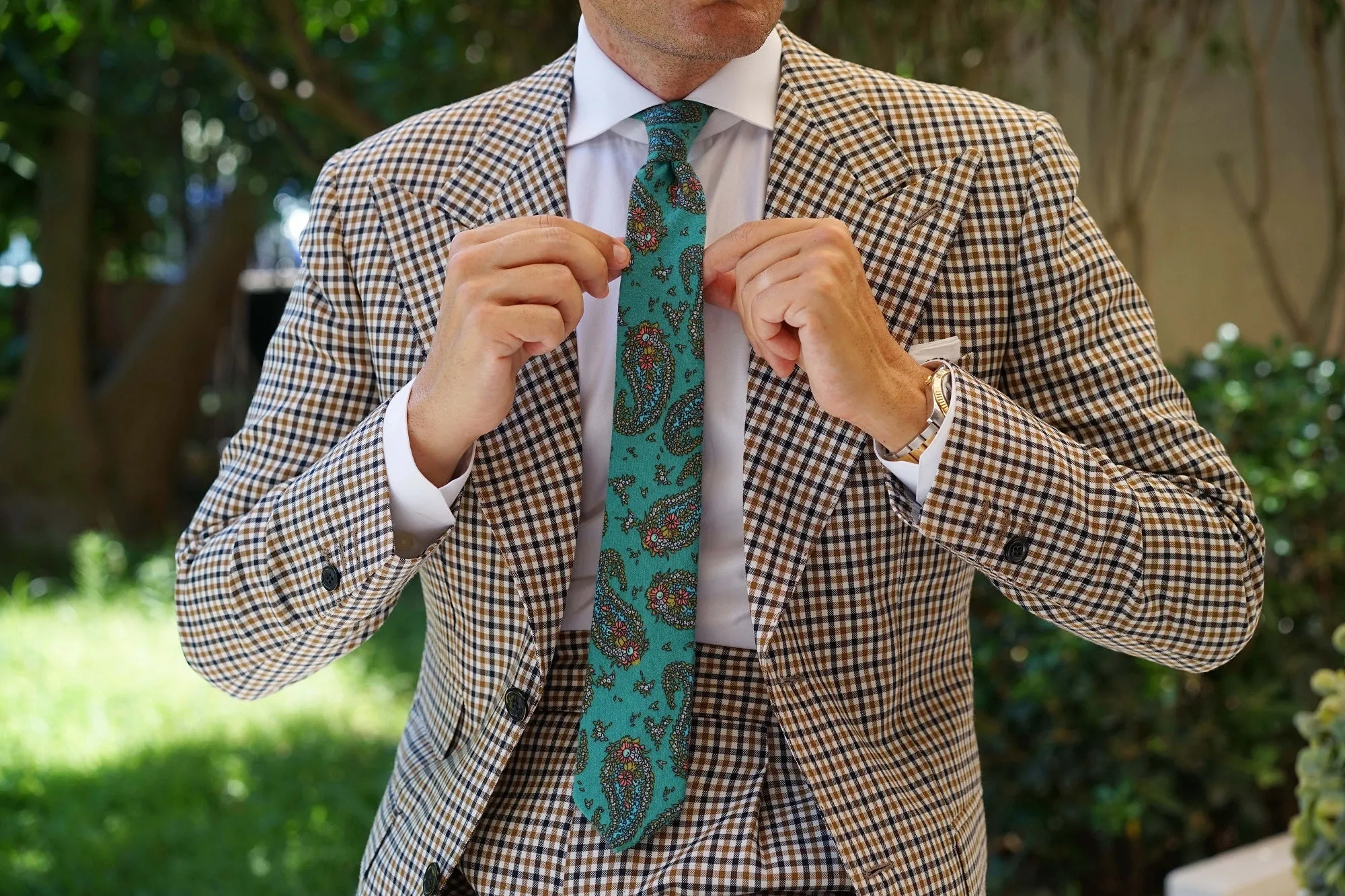 Amer Fort Teal Paisley Skinny Tie