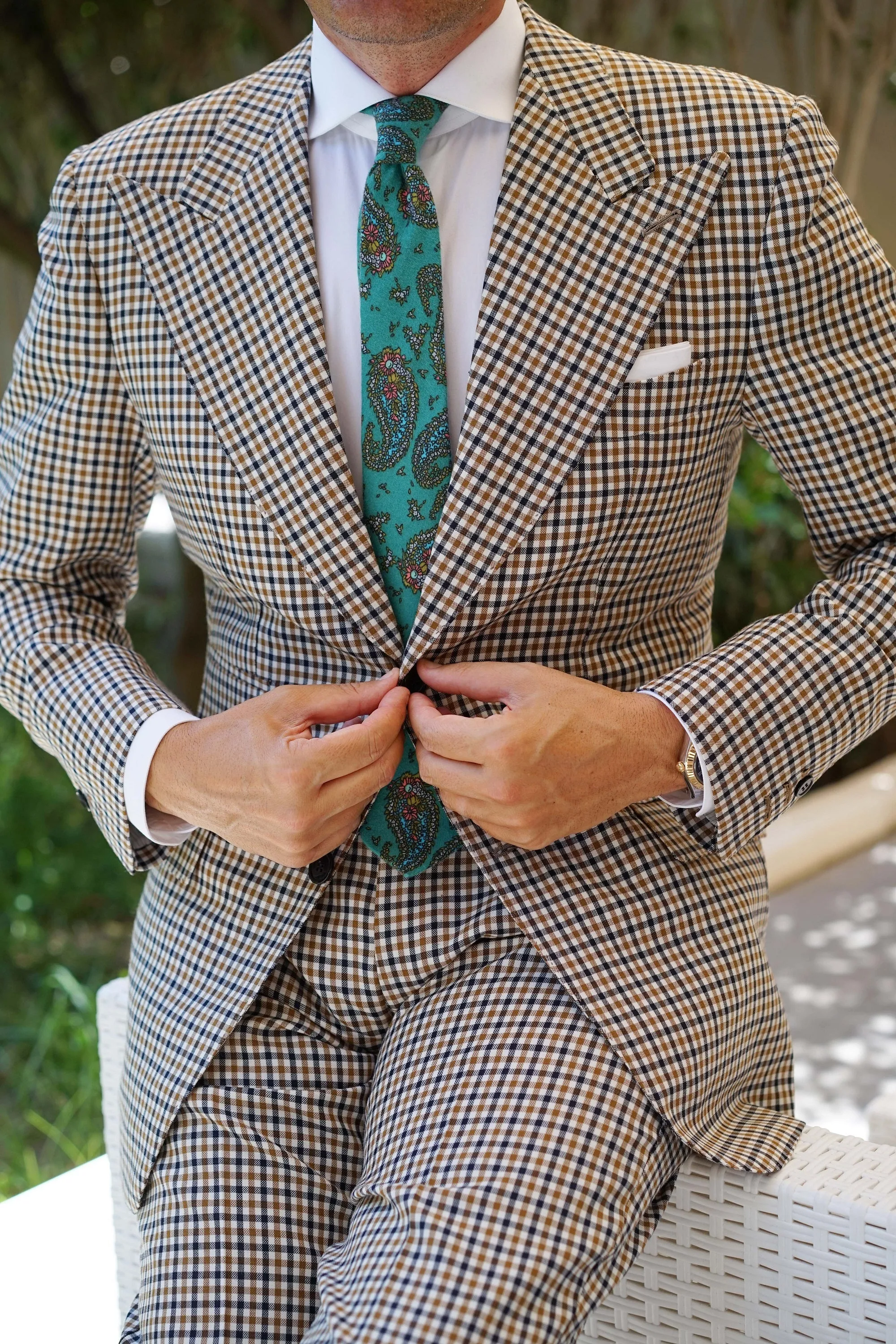 Amer Fort Teal Paisley Skinny Tie