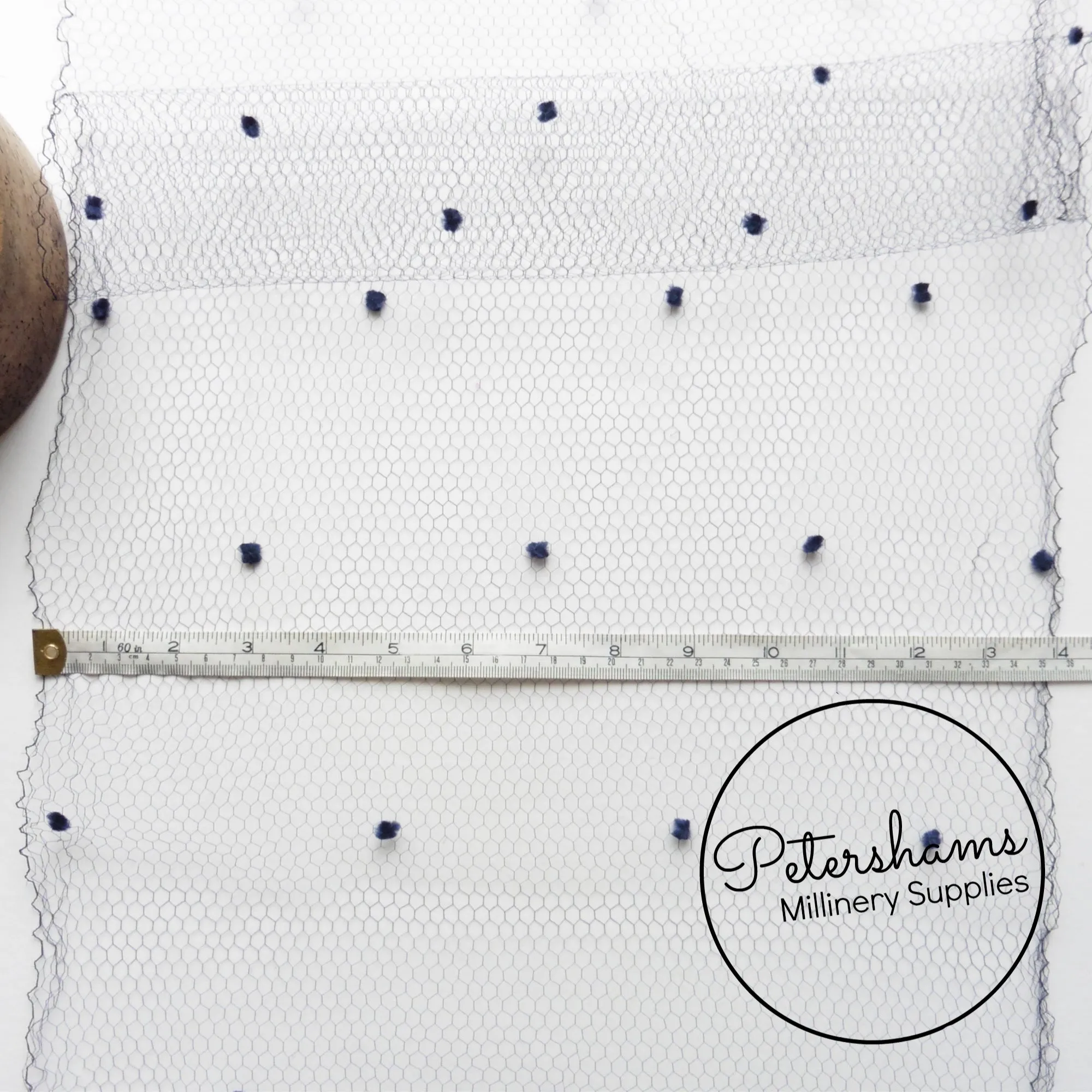 'Ava' 1930s/40s Super Fine Navy Blue Vintage Dotted Millinery Veiling - 1m