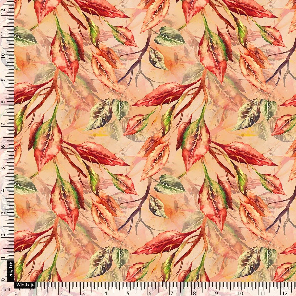 Beautiful Watercolour Gradient Autumnal Leaves Digital Printed Fabric - Weightless