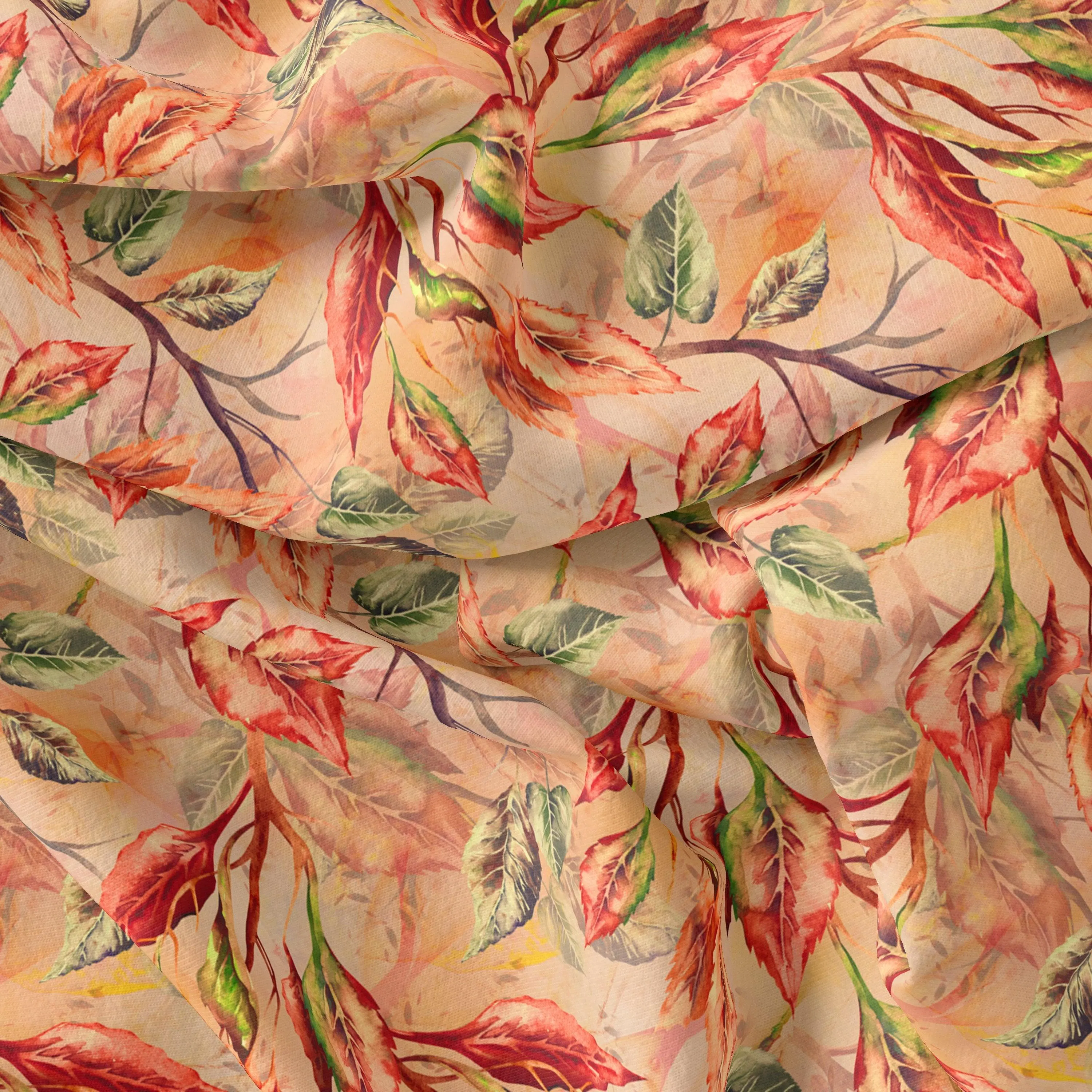 Beautiful Watercolour Gradient Autumnal Leaves Digital Printed Fabric - Weightless