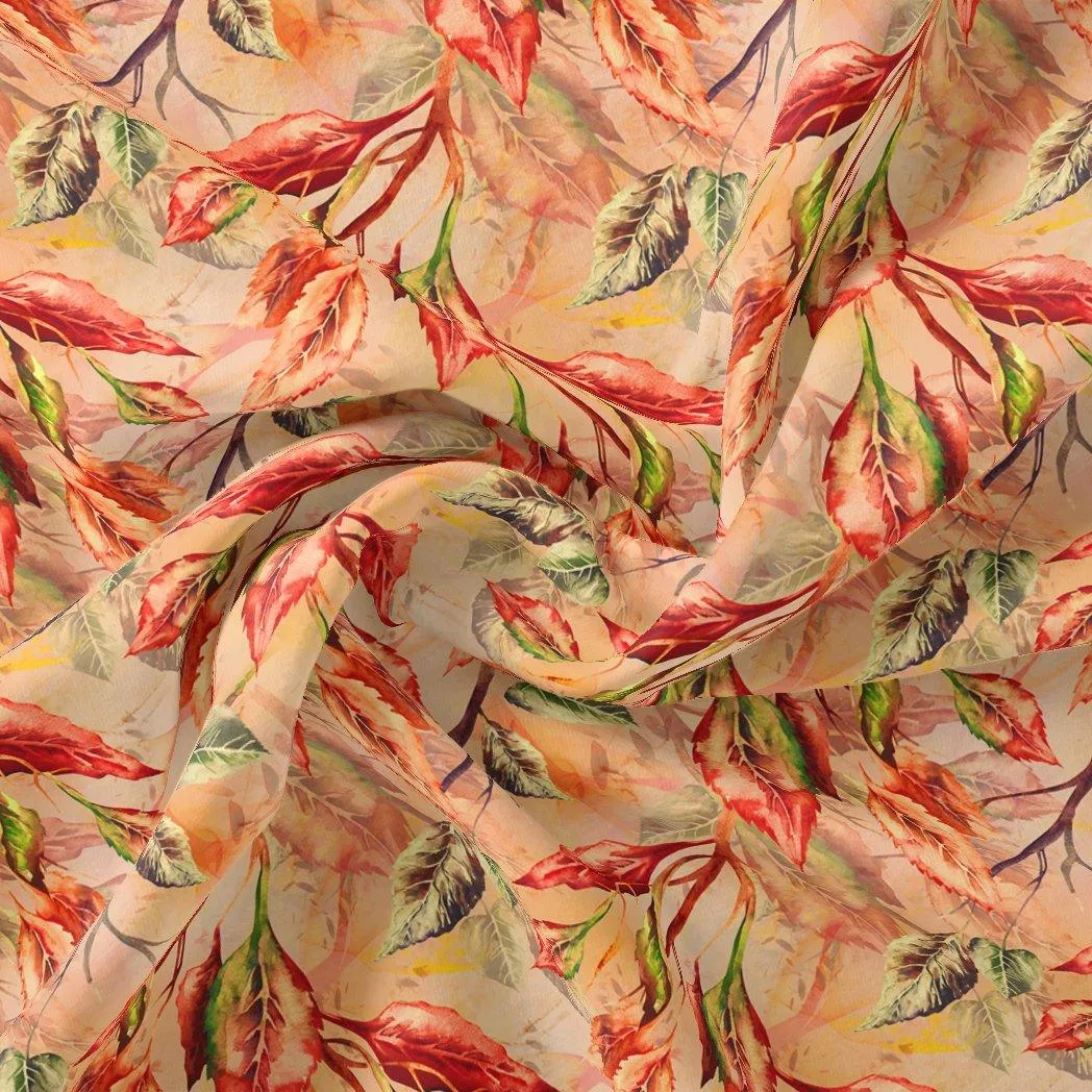 Beautiful Watercolour Gradient Autumnal Leaves Digital Printed Fabric - Weightless