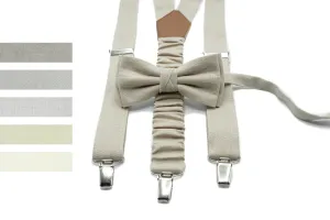 Beige Bow Tie and Suspender Set - Groom's Bow Tie, Beige Suspender - Perfect for Weddings and Special Occasions