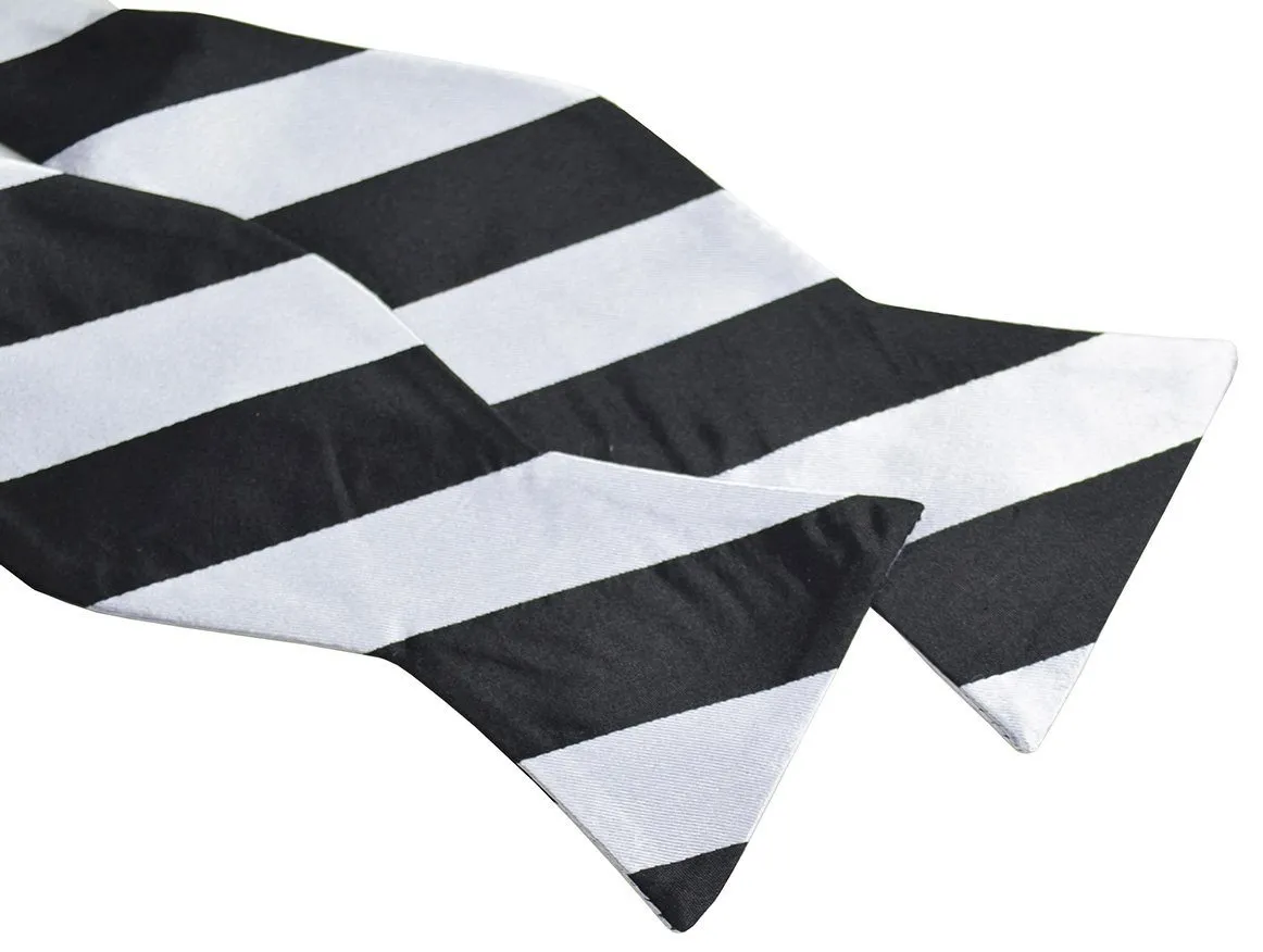 Black and Silver Striped Silk Bow Tie