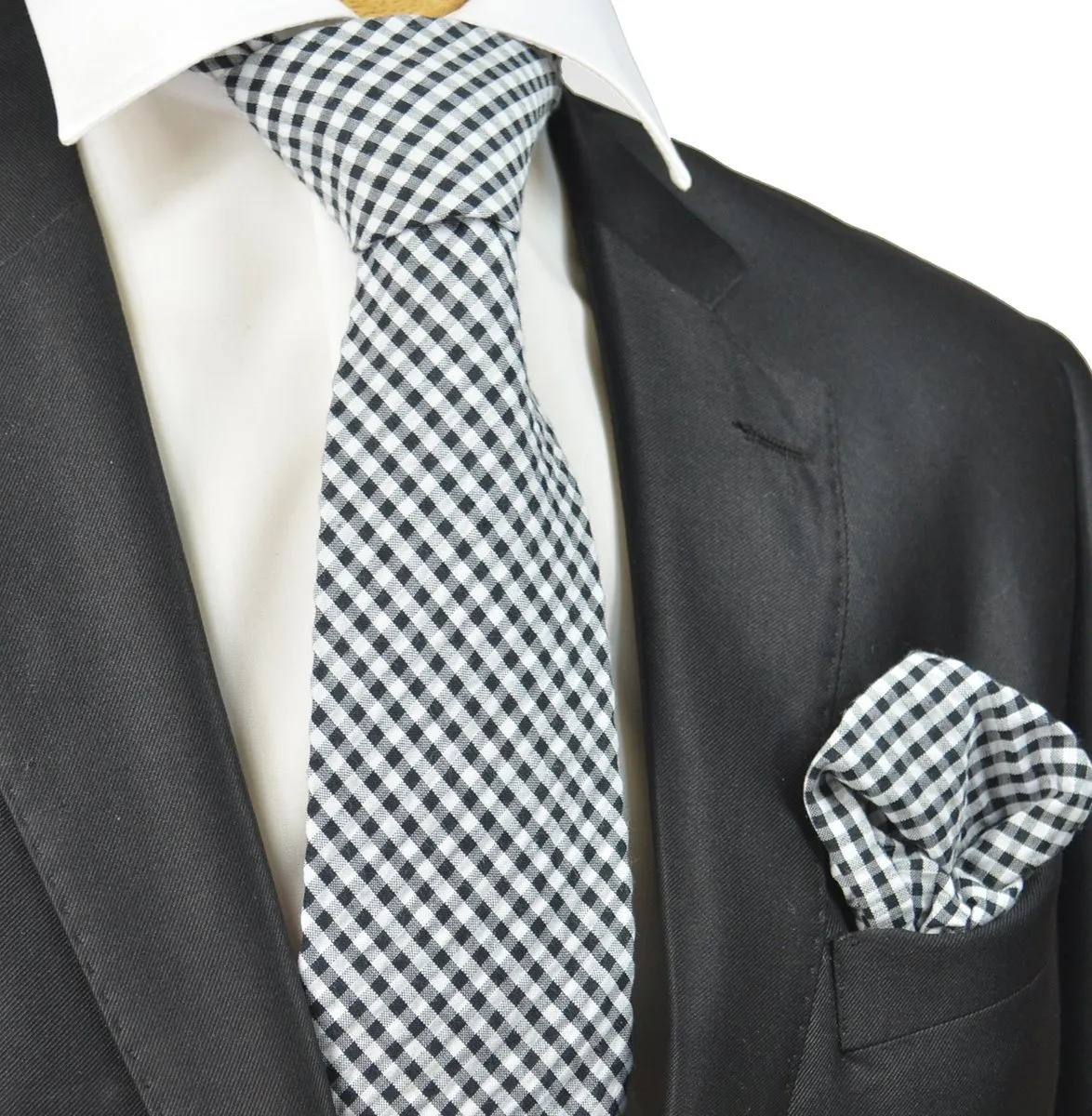 Black and White Gingham Cotton Tie