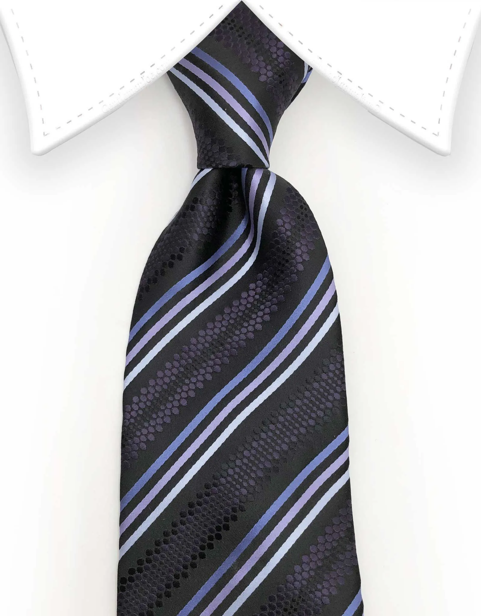 Black, Dark Purple, Lilac, Lavender, Silver Striped Tie