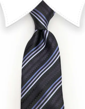 Black, Dark Purple, Lilac, Lavender, Silver Striped Tie