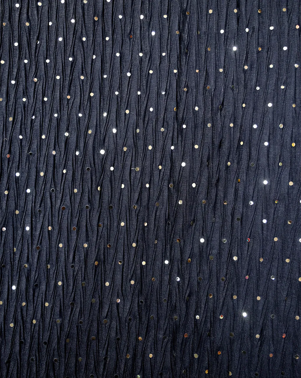 BLACK POLYESTER CREPE SEQUINS FABRIC