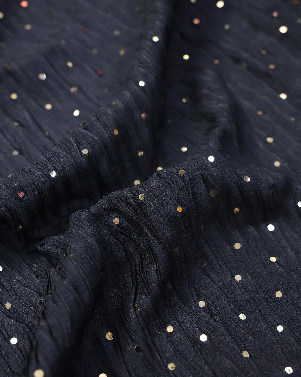 BLACK POLYESTER CREPE SEQUINS FABRIC