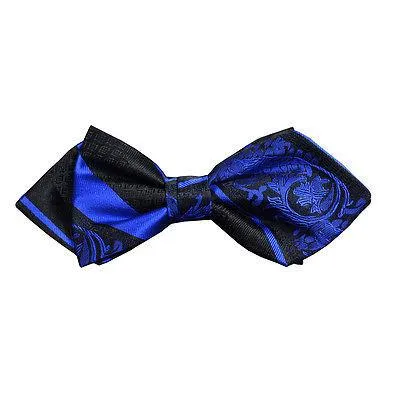 Blue and Black Silk Bow Tie and Pocket Square
