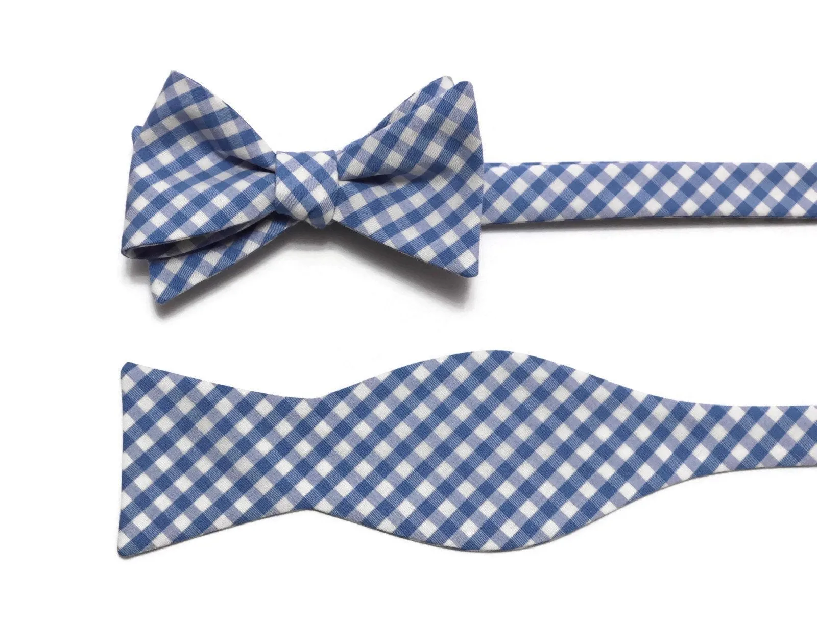 Blue Gingham Check Bow Tie