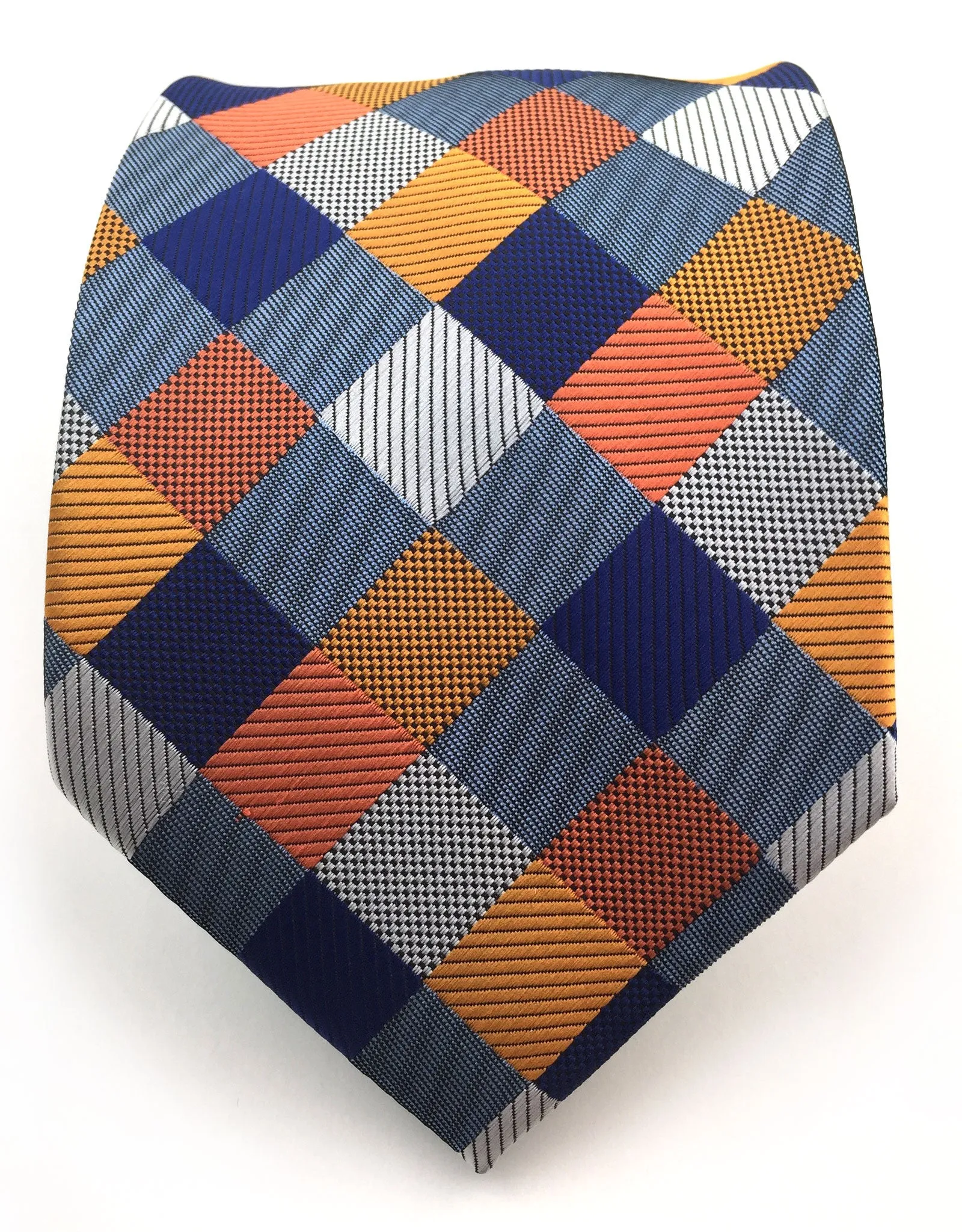 Blue, Orange & Silver Checkered Tie