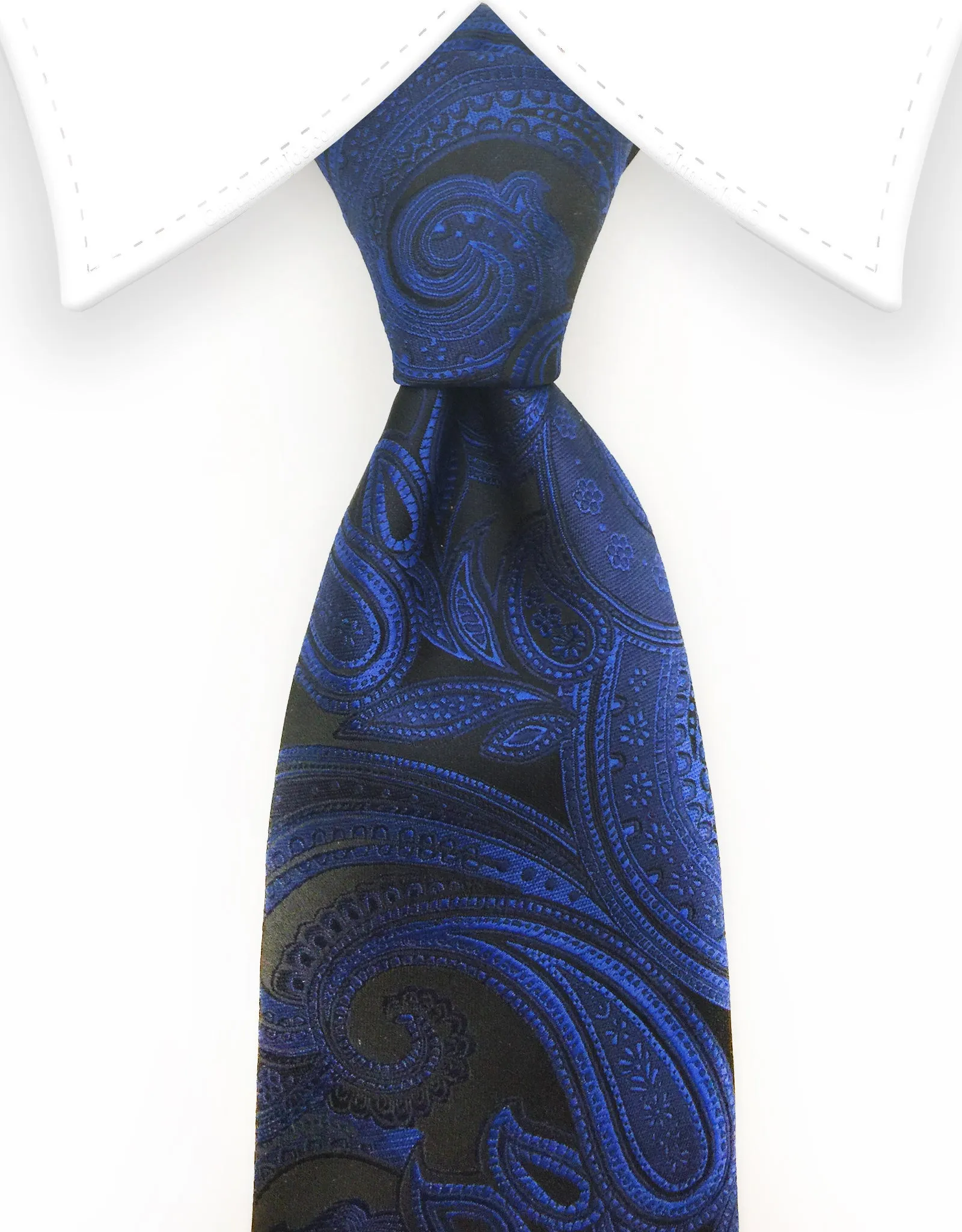 Blue Paisley Tie on Black Background