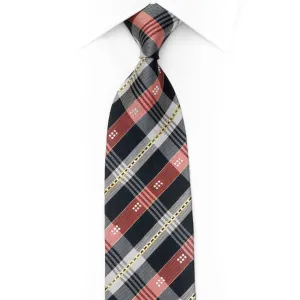 Blue Red Silver & Gold Plaid Design Rhinestone Tie With Gold Sparkles