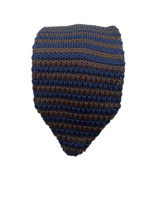 Brown and Navy Blue Pointed Tip Men's Knit Tie
