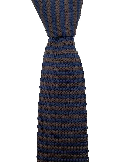 Brown and Navy Blue Pointed Tip Men's Knit Tie