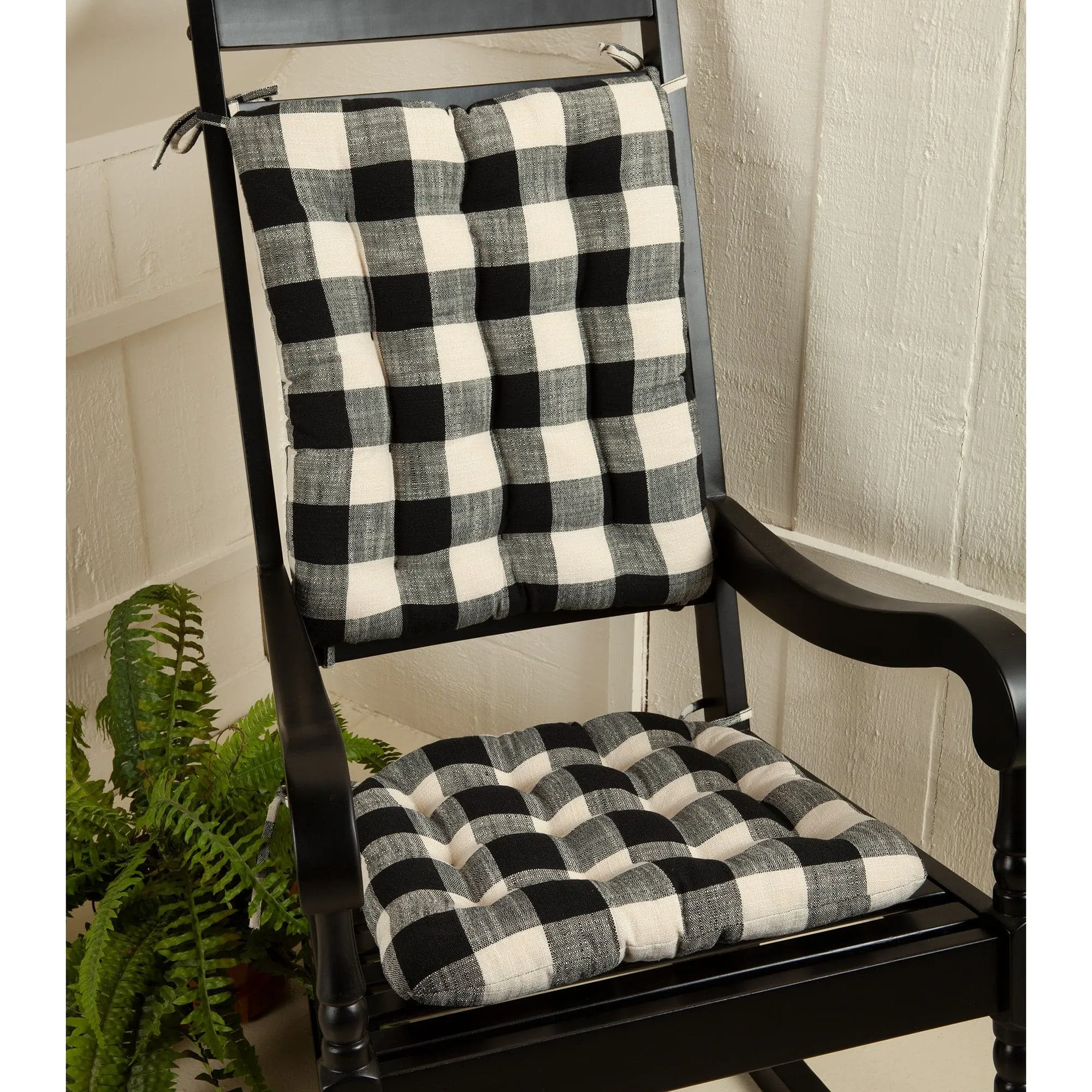 Buffalo Check Rocking Chair Cushions - Latex Foam Fill - Reversible - Black & Cream