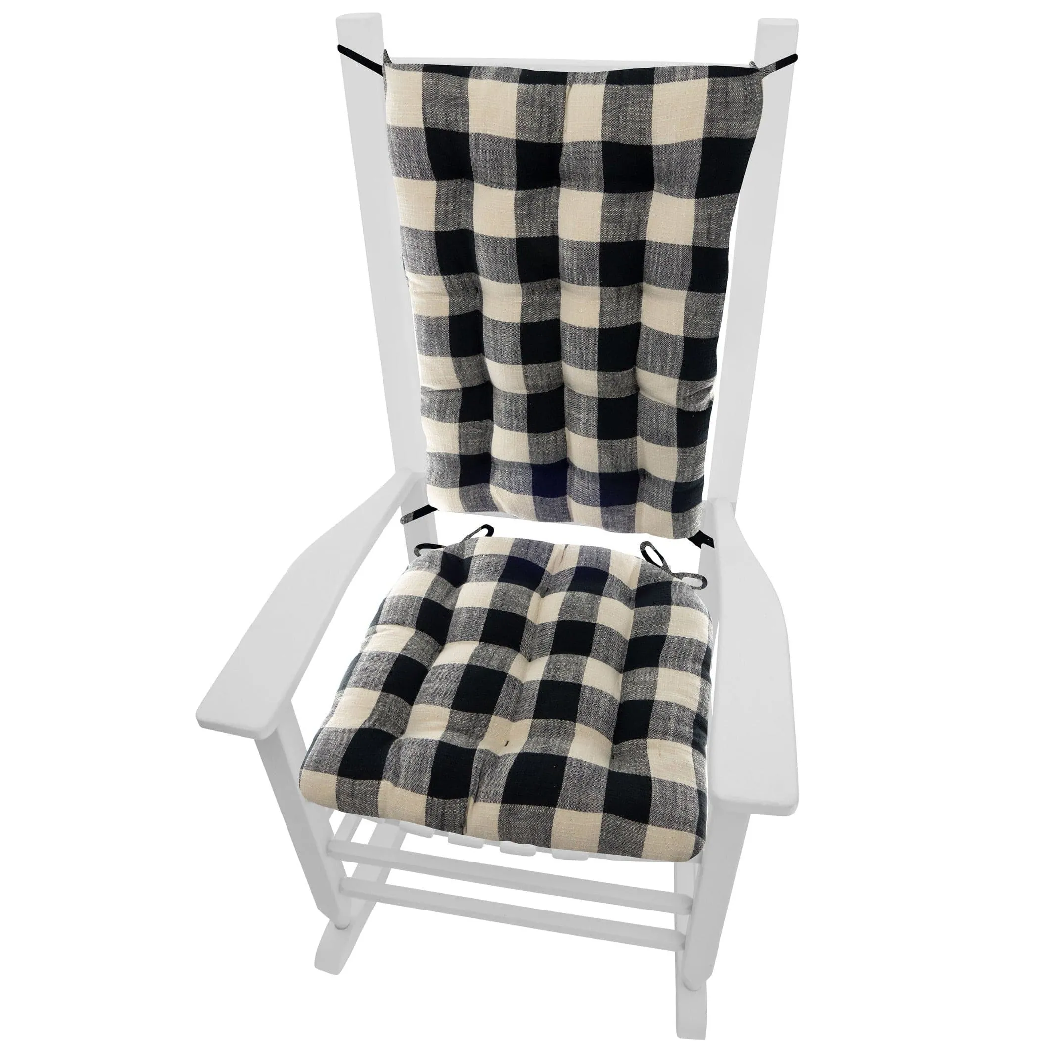 Buffalo Check Rocking Chair Cushions - Latex Foam Fill - Reversible - Black & Cream