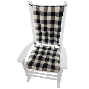 Buffalo Check Rocking Chair Cushions - Latex Foam Fill - Reversible - Black & Cream