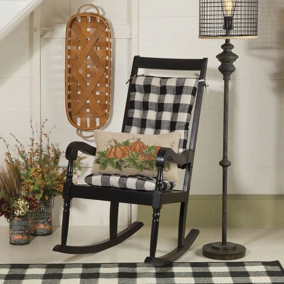 Buffalo Check Rocking Chair Cushions - Latex Foam Fill - Reversible - Black & Cream