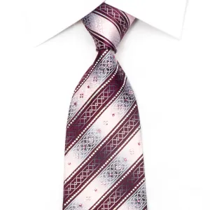 Burgundy Pink Silver Striped Sparkling With Rhinestones & Silver Sparkles