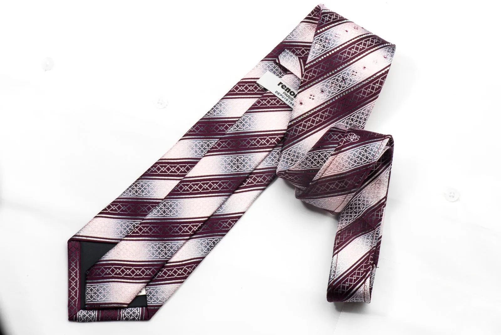 Burgundy Pink Silver Striped Sparkling With Rhinestones & Silver Sparkles