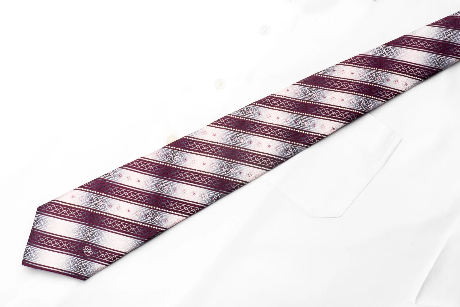 Burgundy Pink Silver Striped Sparkling With Rhinestones & Silver Sparkles