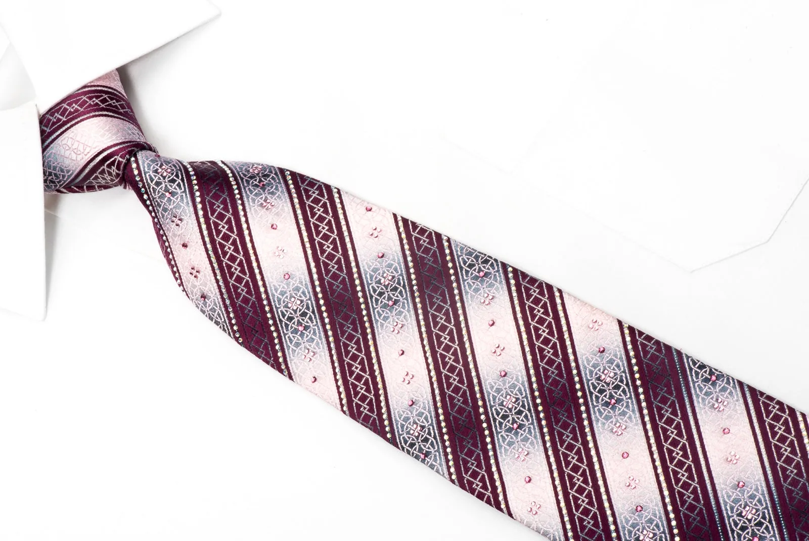 Burgundy Pink Silver Striped Sparkling With Rhinestones & Silver Sparkles