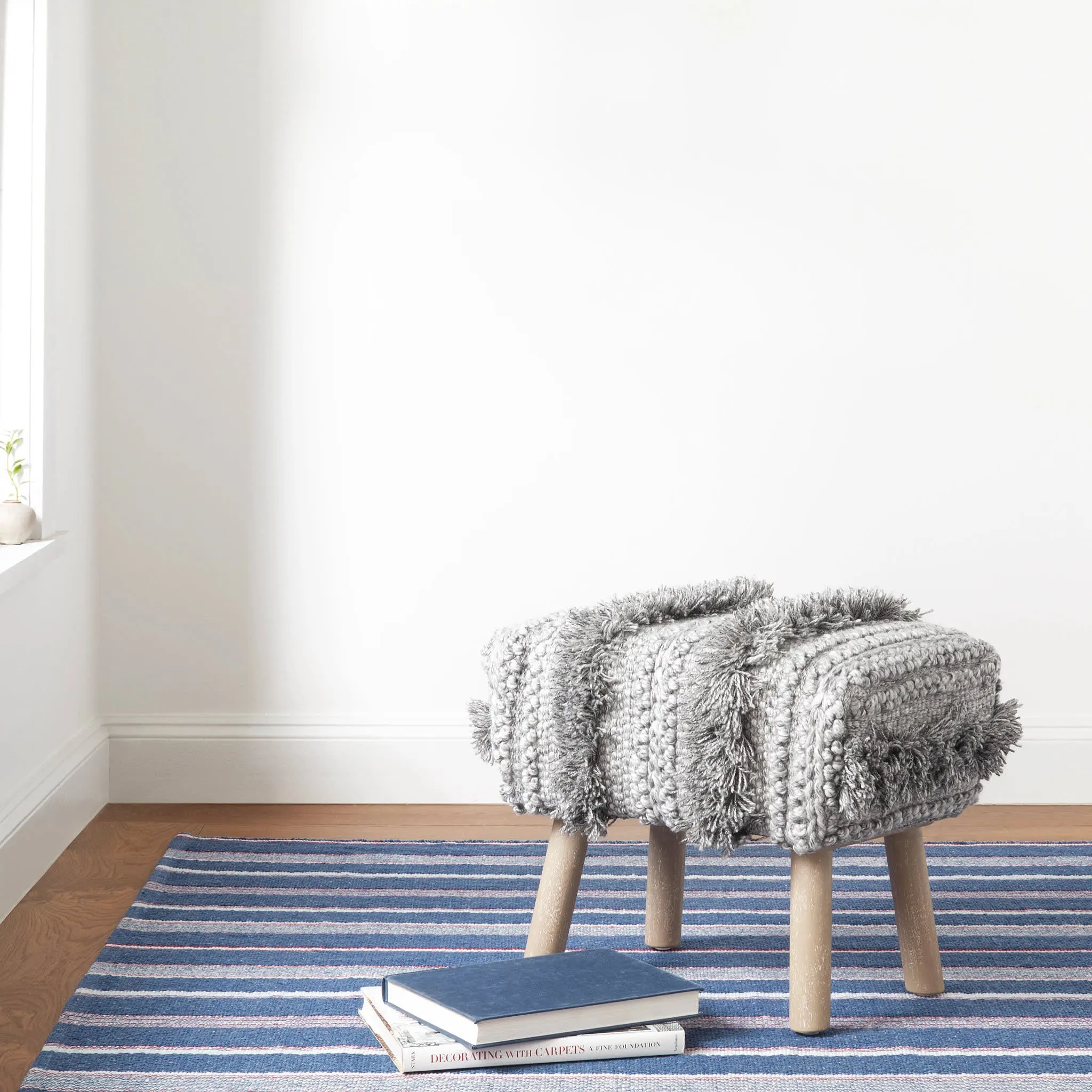 Camden Stripe Denim Handwoven Cotton Rug Swatch