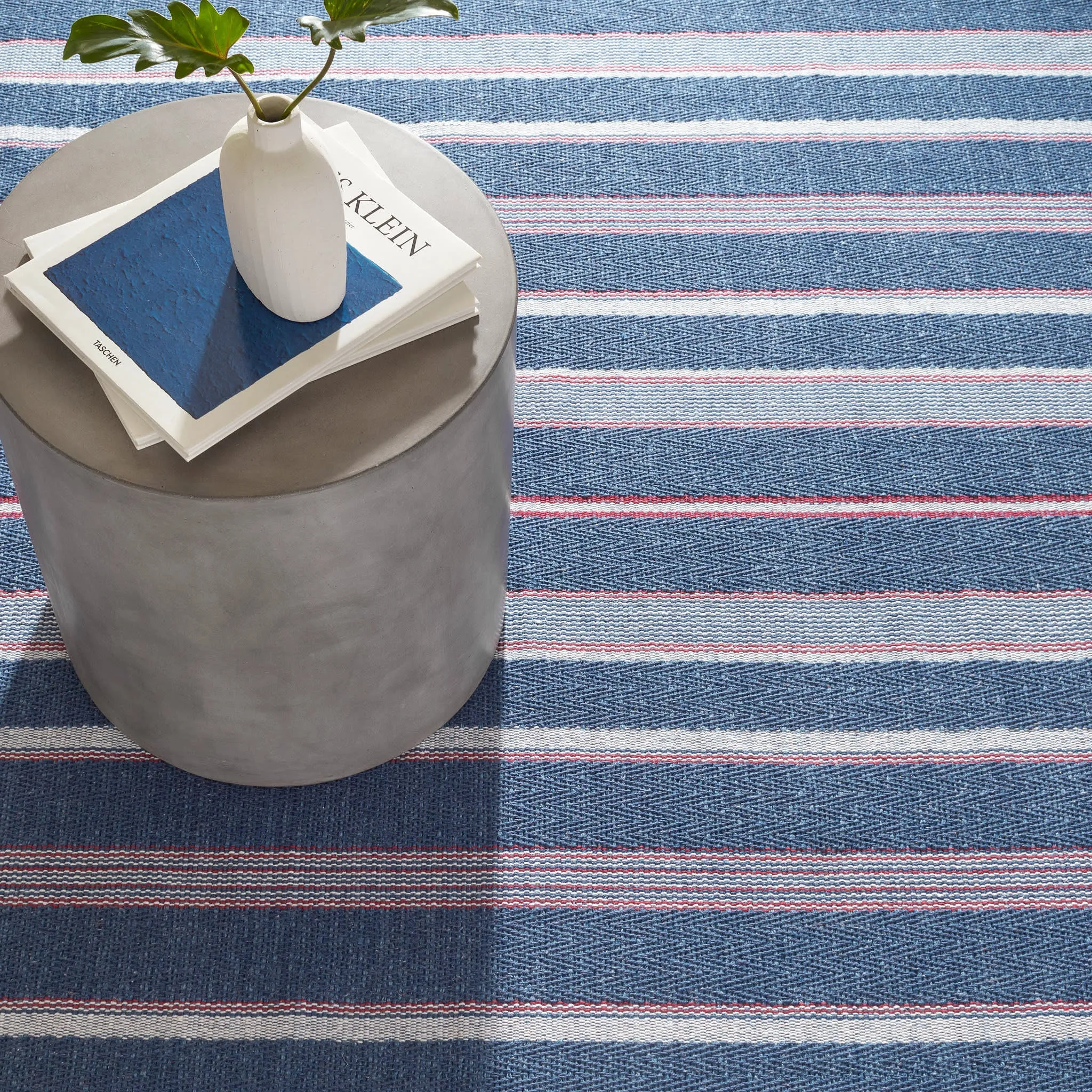 Camden Stripe Denim Handwoven Cotton Rug Swatch