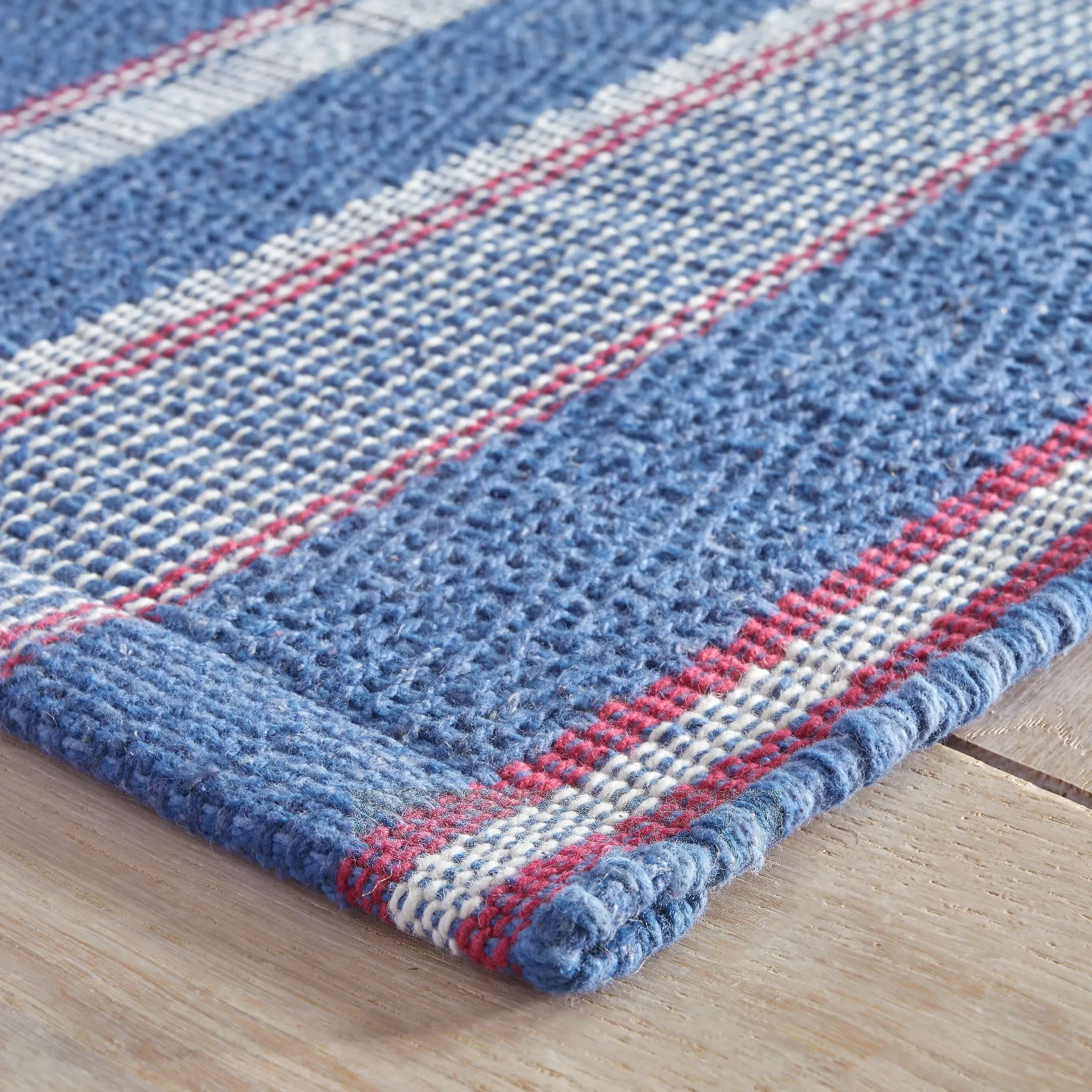 Camden Stripe Denim Handwoven Cotton Rug Swatch