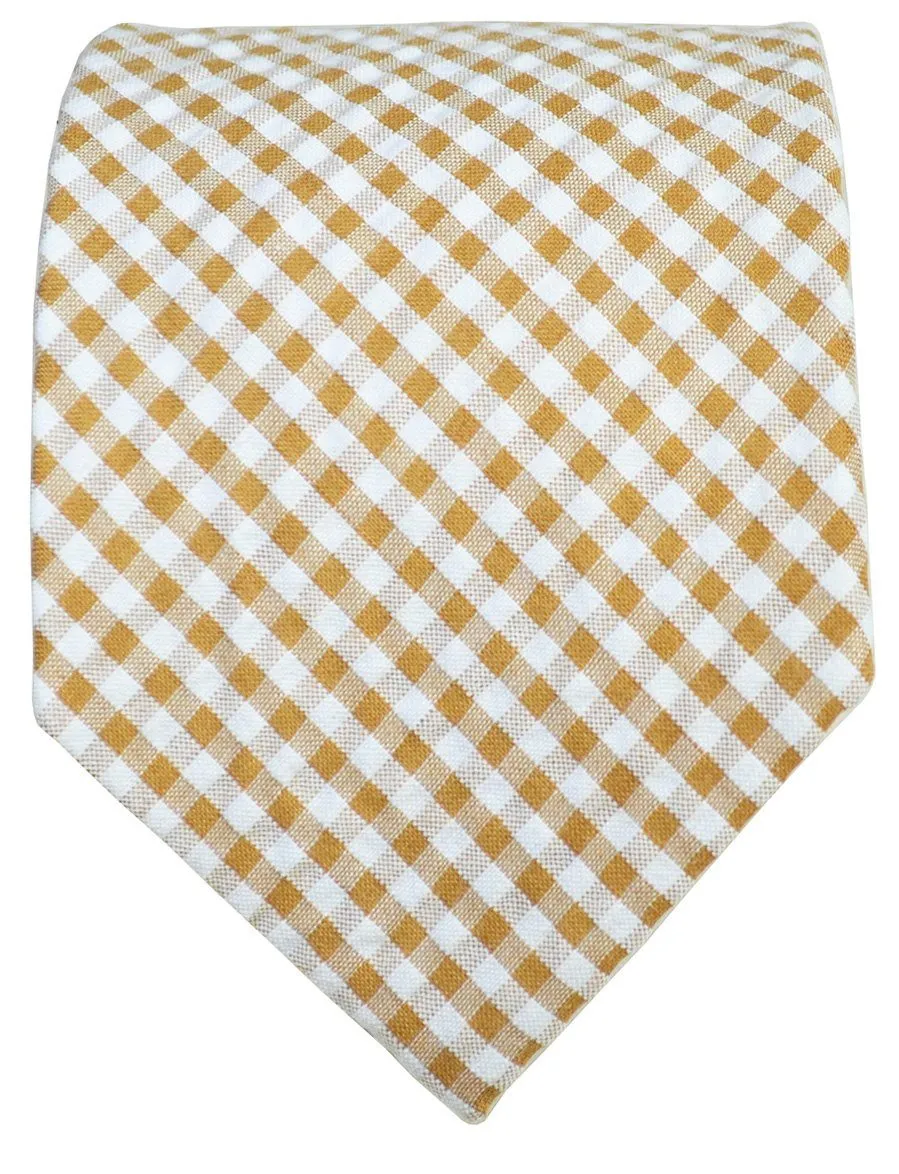 Camel and White Gingham Cotton Tie