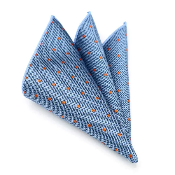 Classy Men Light Blue Orange Dotted Pocket Square