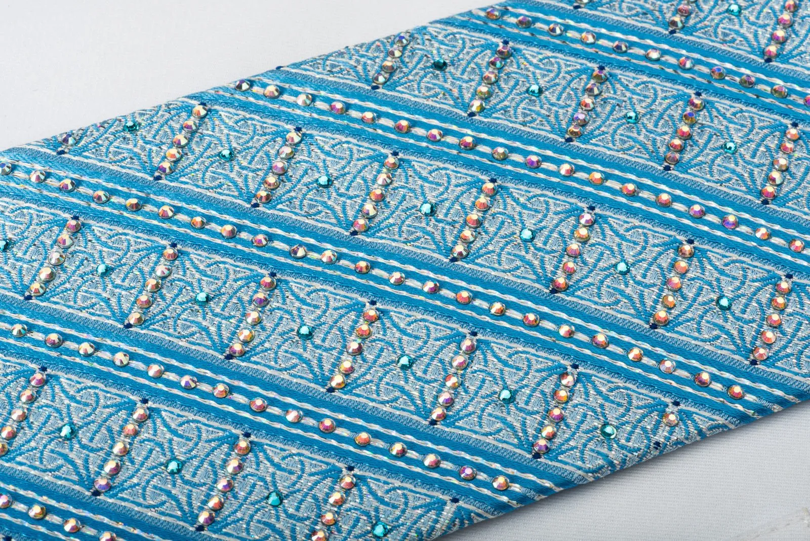 Daks Silk Tie Blue Striped Rhinestone With Silver Sparkles