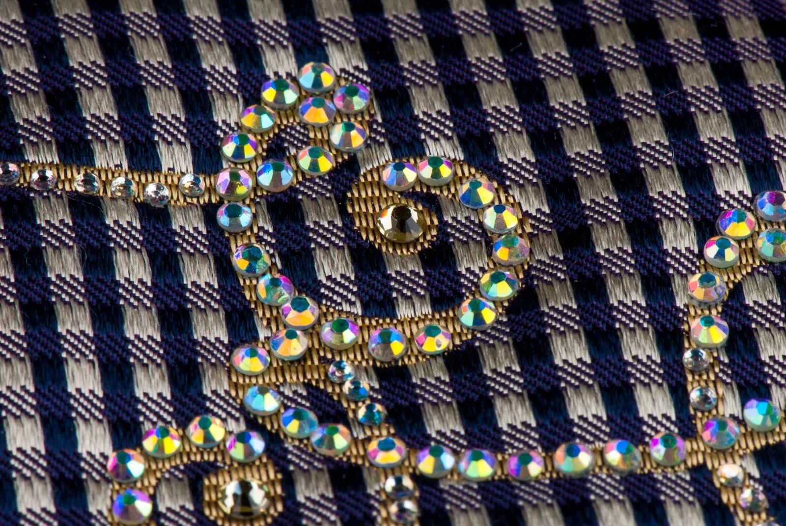 Daniel Hechter Rhinestone Silk Neck Tie Golden Scrolls With Beige Black Stripes
