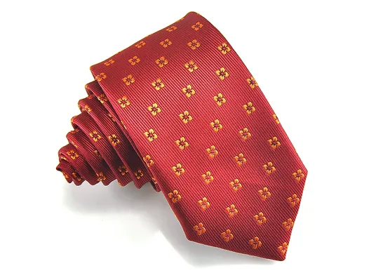 Dark Red Skinny Tie with Flower Motif