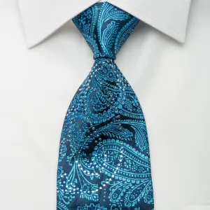 Elle Homme Rhinestone Tie Paisley Anthemion On Turquoise Blue With Blue Sparkles
