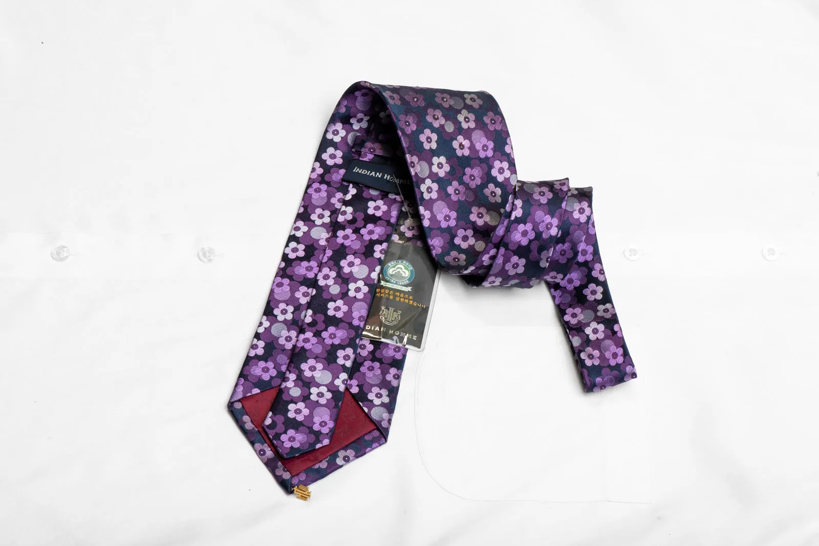 Floral On Navy Rhinestone Silk Necktie With Silver Sparkles