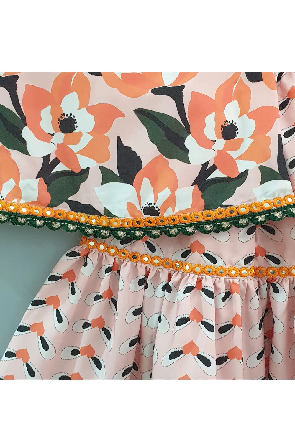 Floral printed spaghetti kurti and printed sharara with dupatta