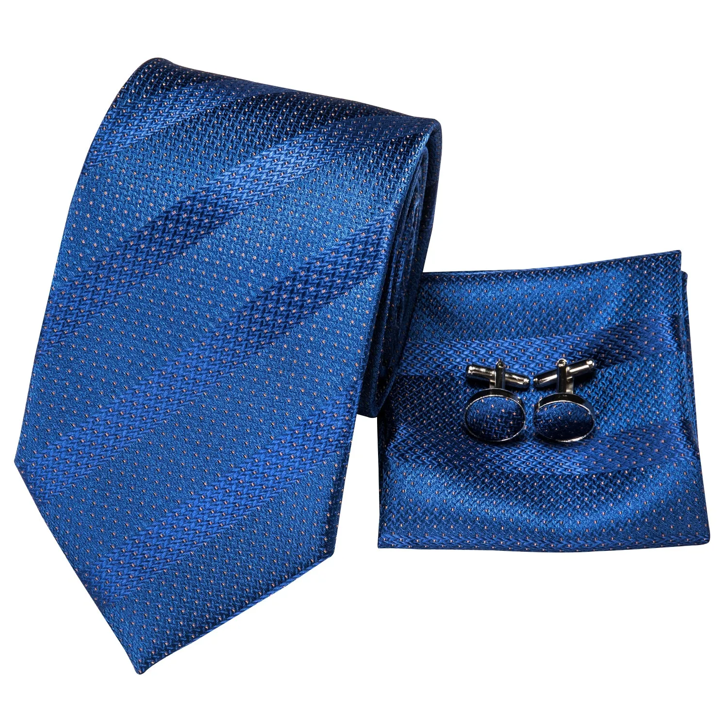 Hi-Tie Blue Ties Striped Men's Necktie Pocket Square Cufflinks Set