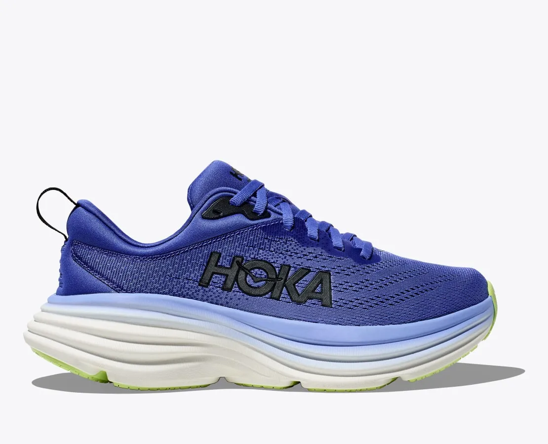 Hoka Women's Bondi 8 Cushioned Road Running Shoe in Coral/Papaya, Stellar/Blue Cosmos, Coastal Sky/All Abroad, Black/White & Summer Song Available in Wide Widths