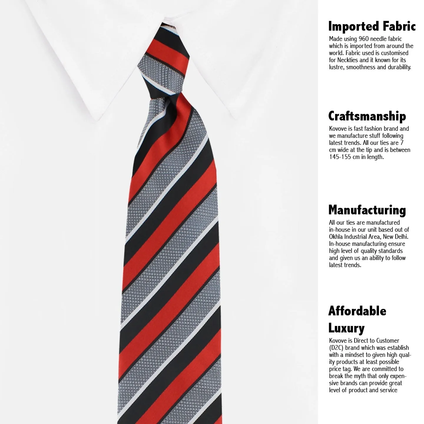 Kovove Refreshing Black Striped Neck Tie For Men