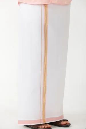 Kushi - Peach Orange Single Dhoti With Fancy Borders For Men | Uathayam