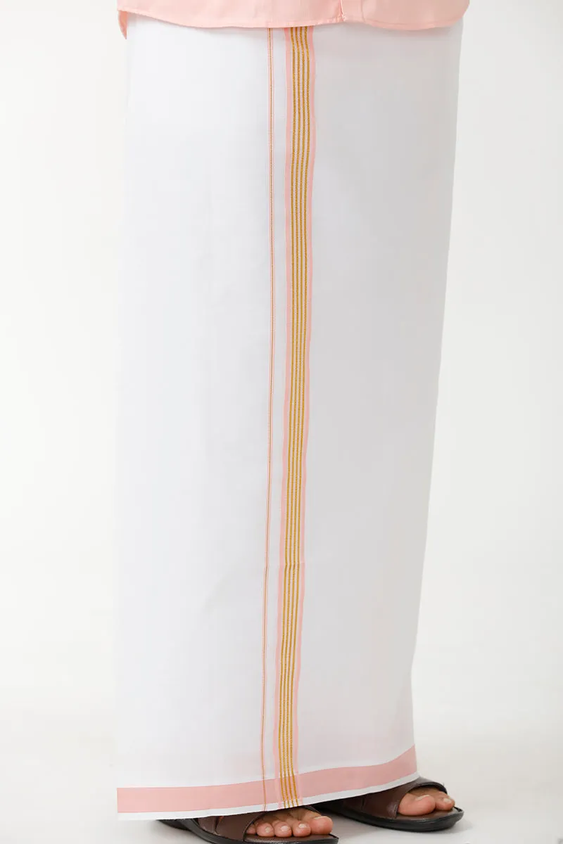 Kushi - Peach Orange Single Dhoti With Fancy Borders For Men | Uathayam