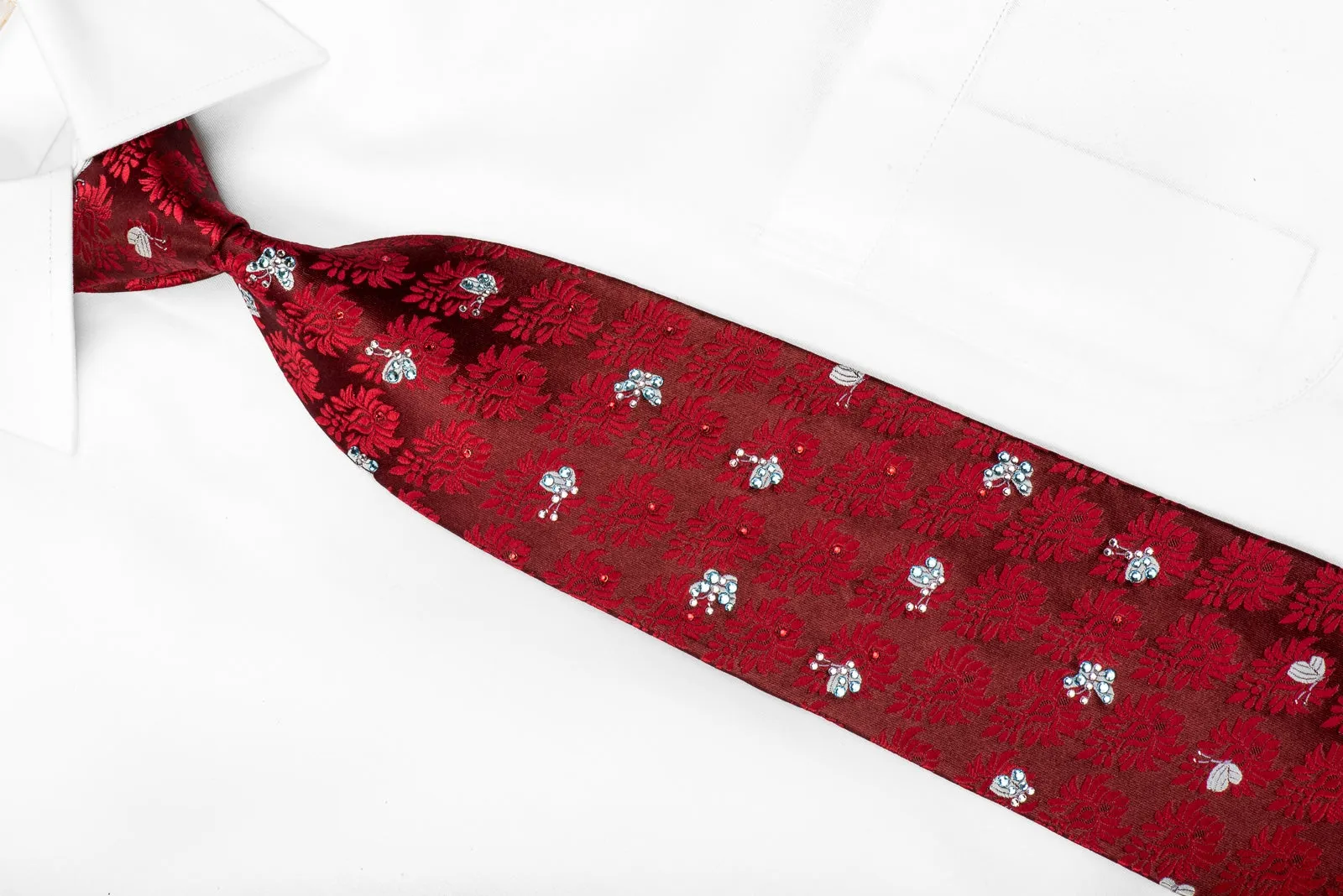 Lancetti Men's Crystal Tie Butterflies & Anthemion On Red Silk Sparkling With Rhinestones